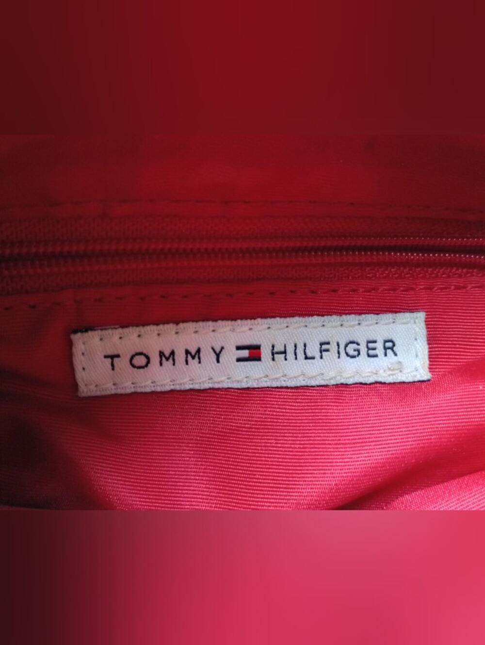 Vintage Y2K Tommy Hilfiger Black Mini Tote Bag Croc Embossed Trim Red Lining